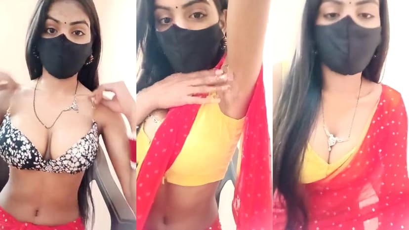 Thumbnail for Desi Girl in Red Sari Flashes Her Boobs While Wearing a Mask